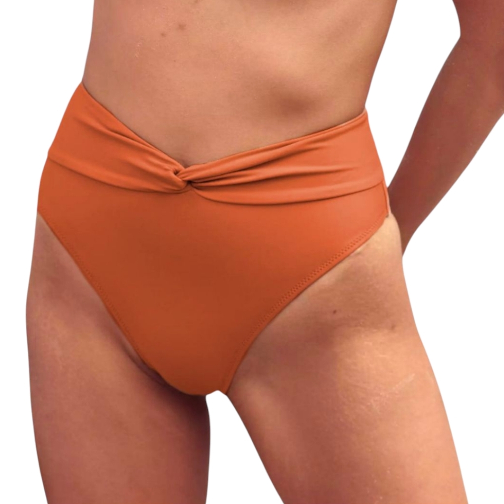 Aerie High Cut Cheeky Twist Knot Bikini Bottom XS NWT Jupiter Brown‎ Sustainable